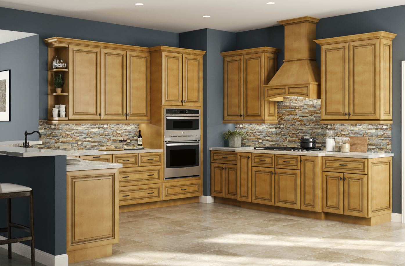 Lewiston Pantry Cabinets In Toffee Glaze Kitchen The Home Depot