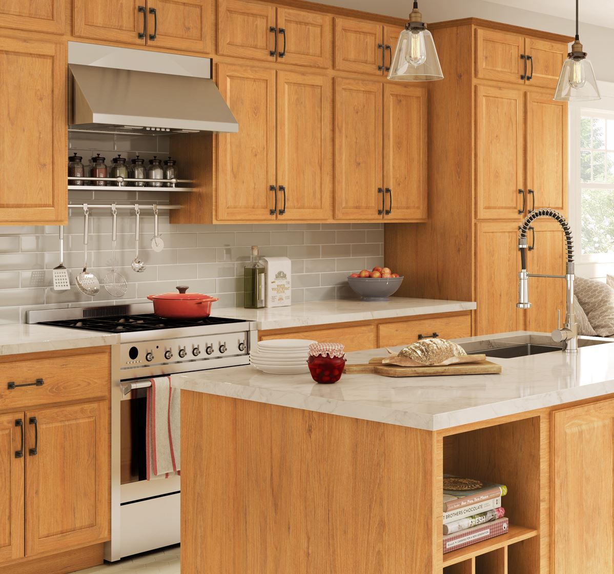 Madison Pantry Cabinets In Medium Oak Kitchen The Home Depot