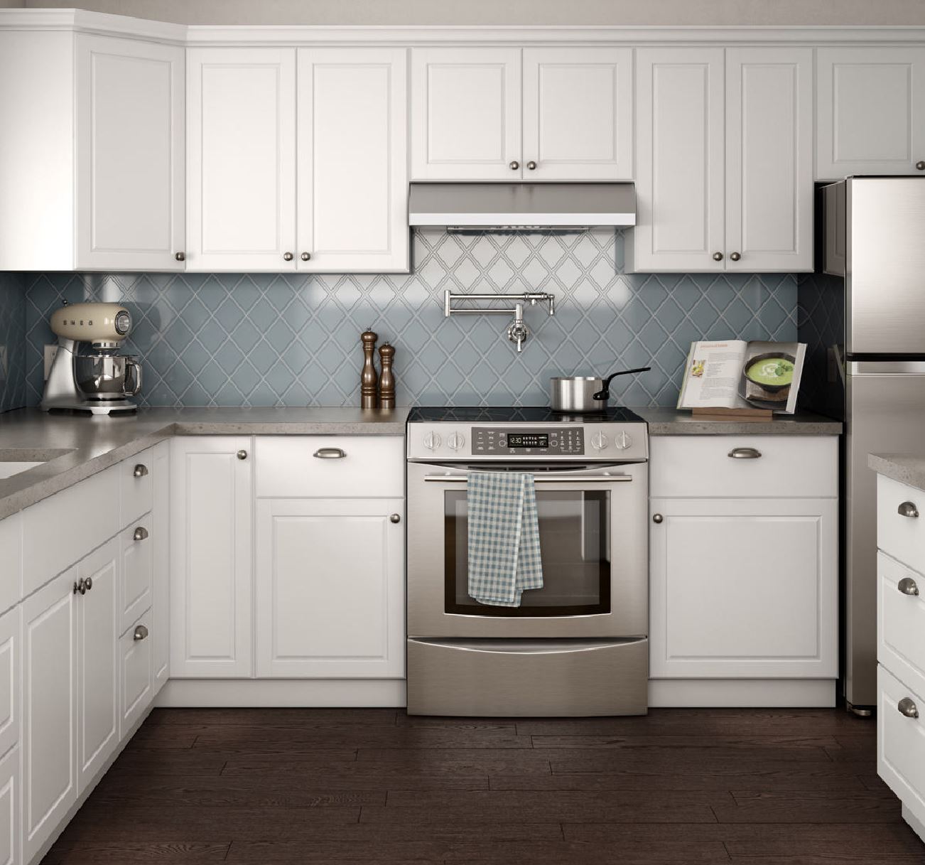 Madison Base Cabinets In Warm White Kitchen The Home Depot