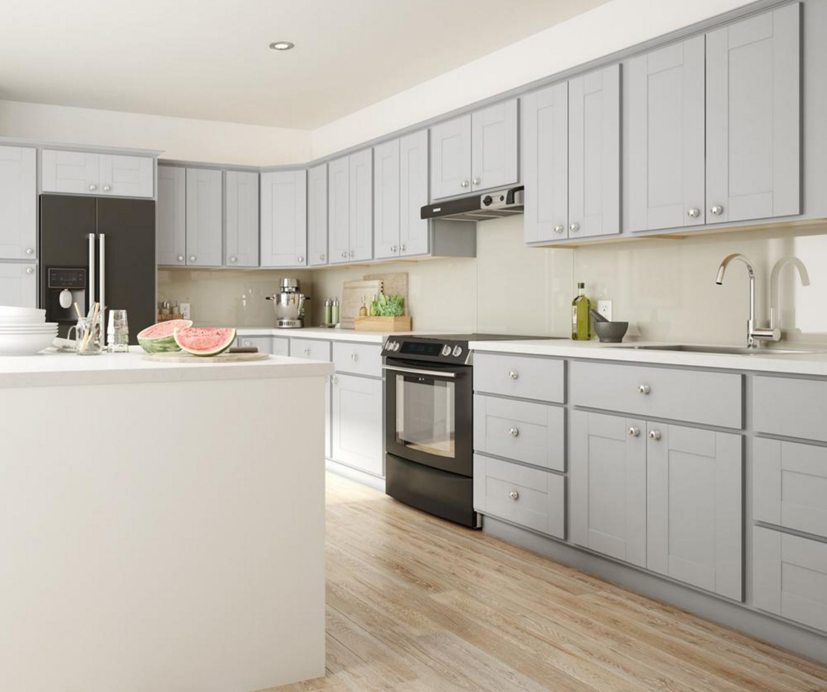 Princeton Base Cabinets In Warm Grey Kitchen The Home Depot