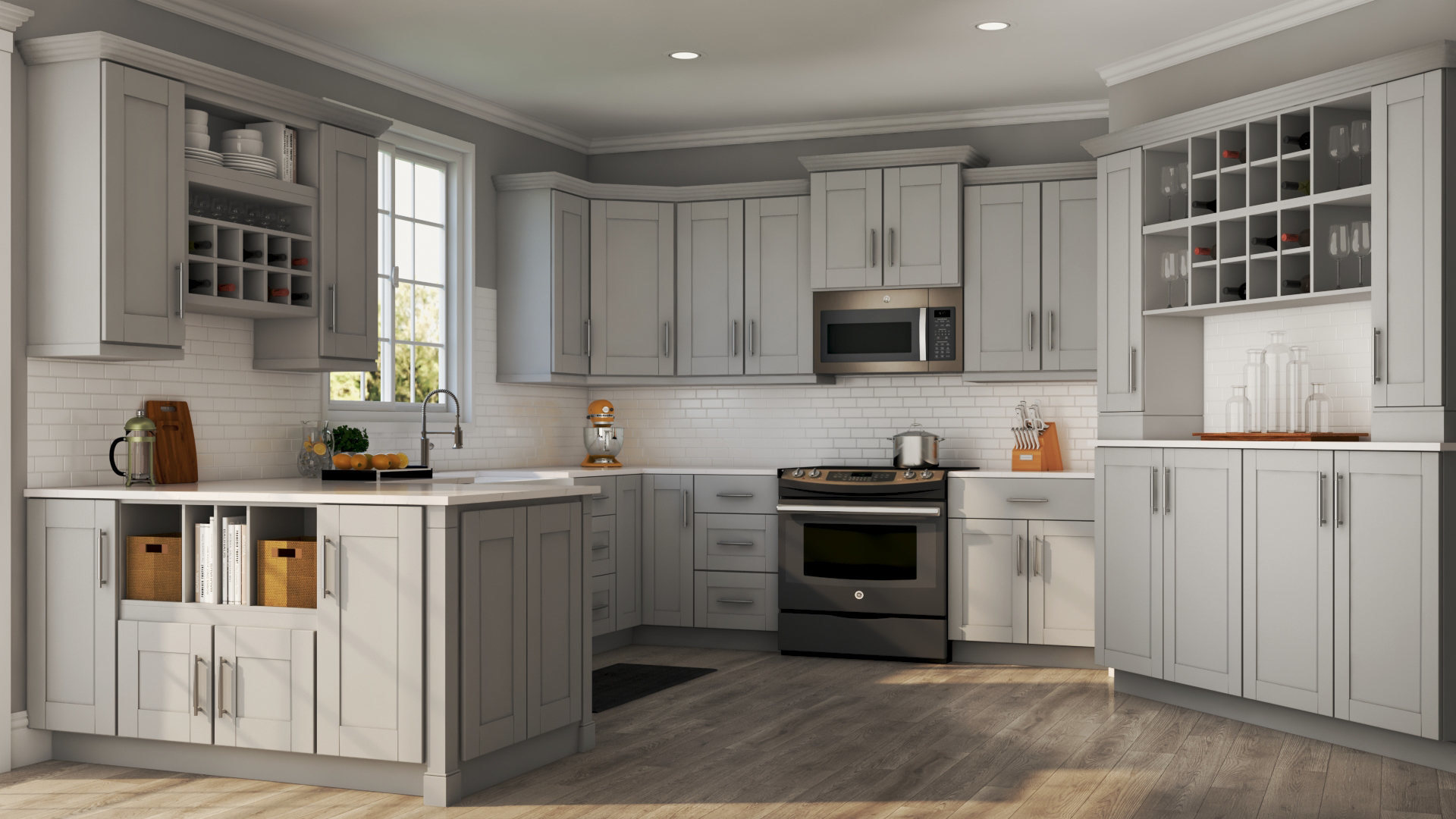 Shaker Base Cabinets in Dove Gray Kitchen The Home Depot 