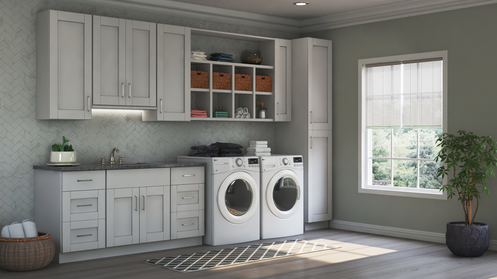 Shaker Pantry Cabinets In Dove Gray Kitchen The Home Depot