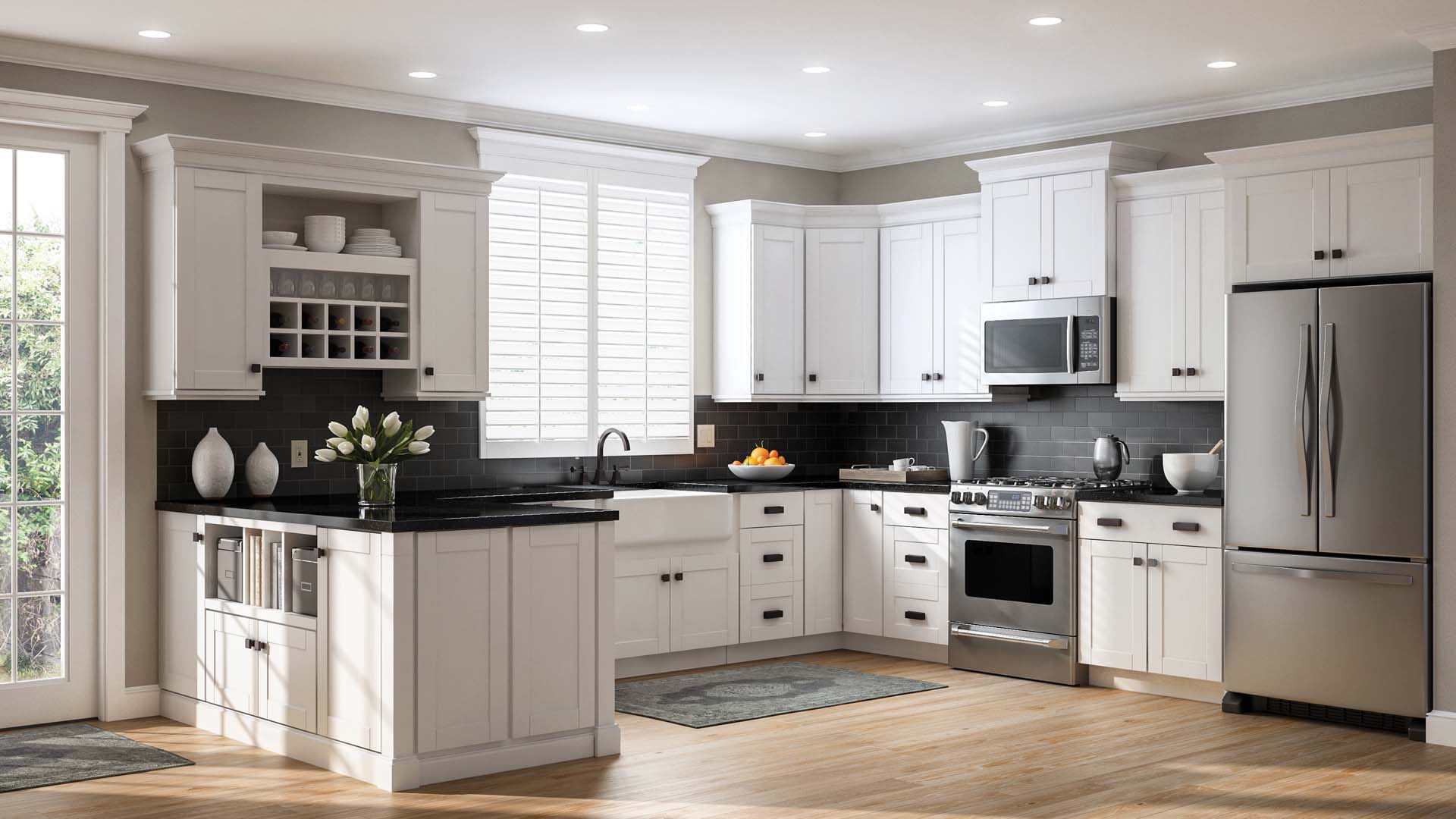 Modern White Kitchen Cabinets Ideas Home Depot with Simple Decor